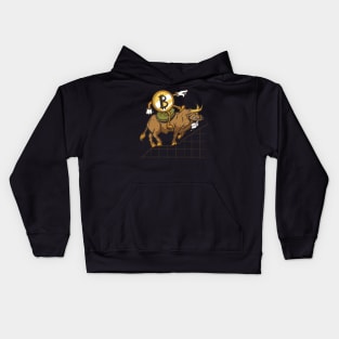 Bitcoin cartoon riding the bull Crypto Merch BTC Kids Hoodie